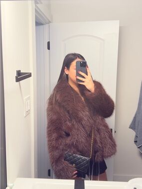 Dark Brown Faux Fur Coat non smoking